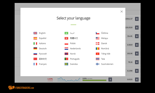 eToro Language Selection