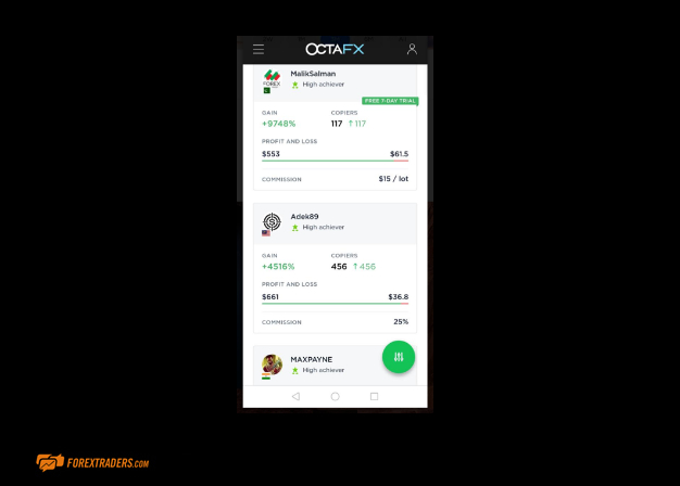 OctaFX Copy Trading Mobile Trading