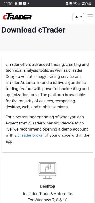 download cTrader webpage