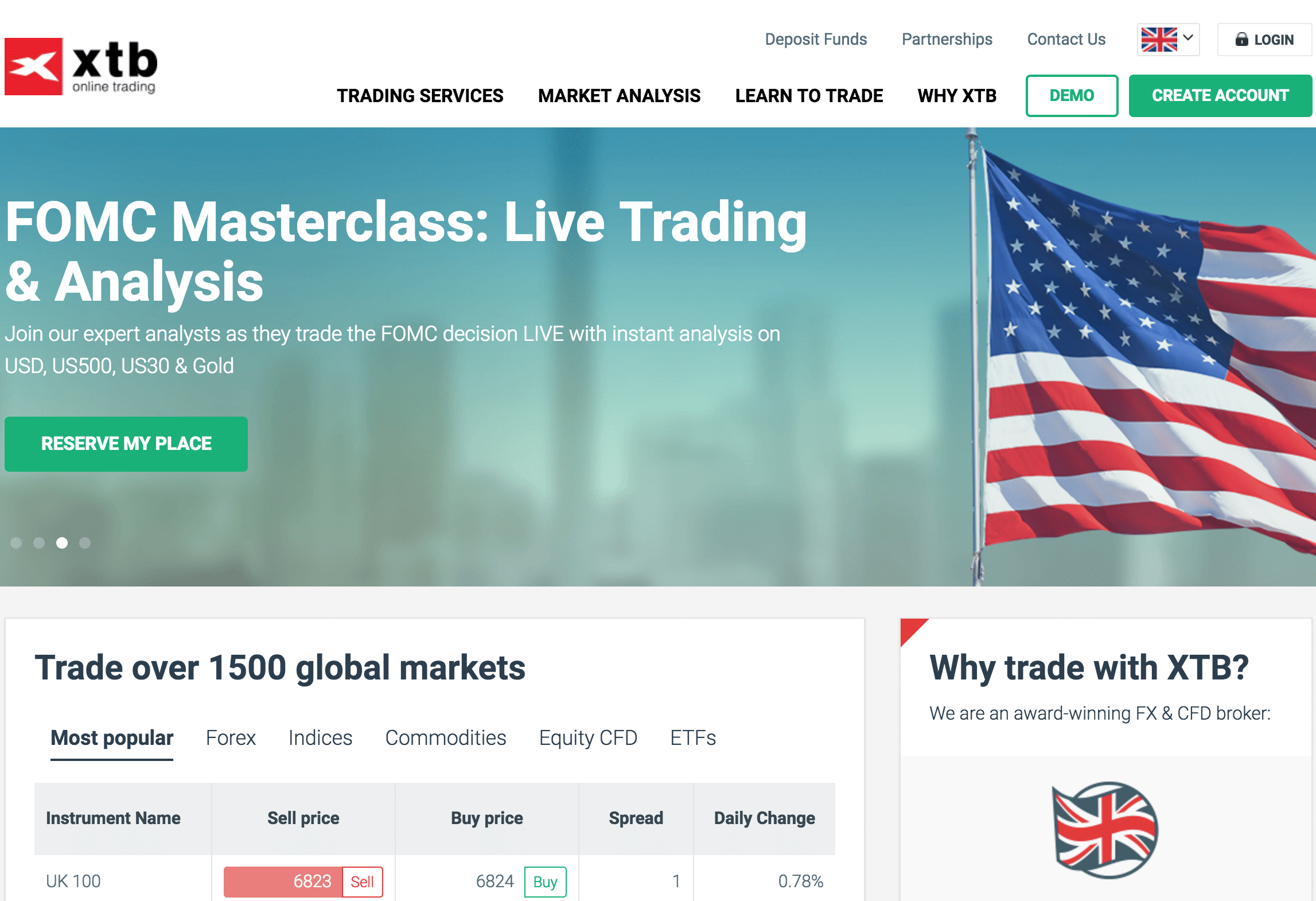 XTB Website Home Page