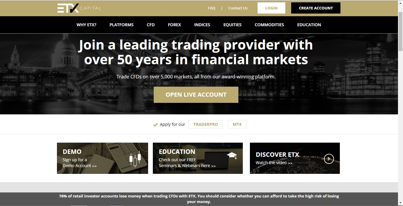 ETX Capital Website Screenshot