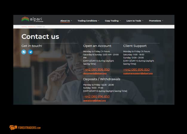 Alpari International Contact Us Page