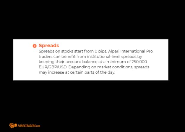 Alpari International Spreads Screenshot