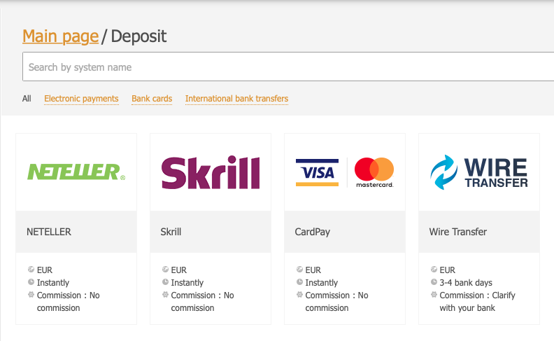 FBS deposit and account information