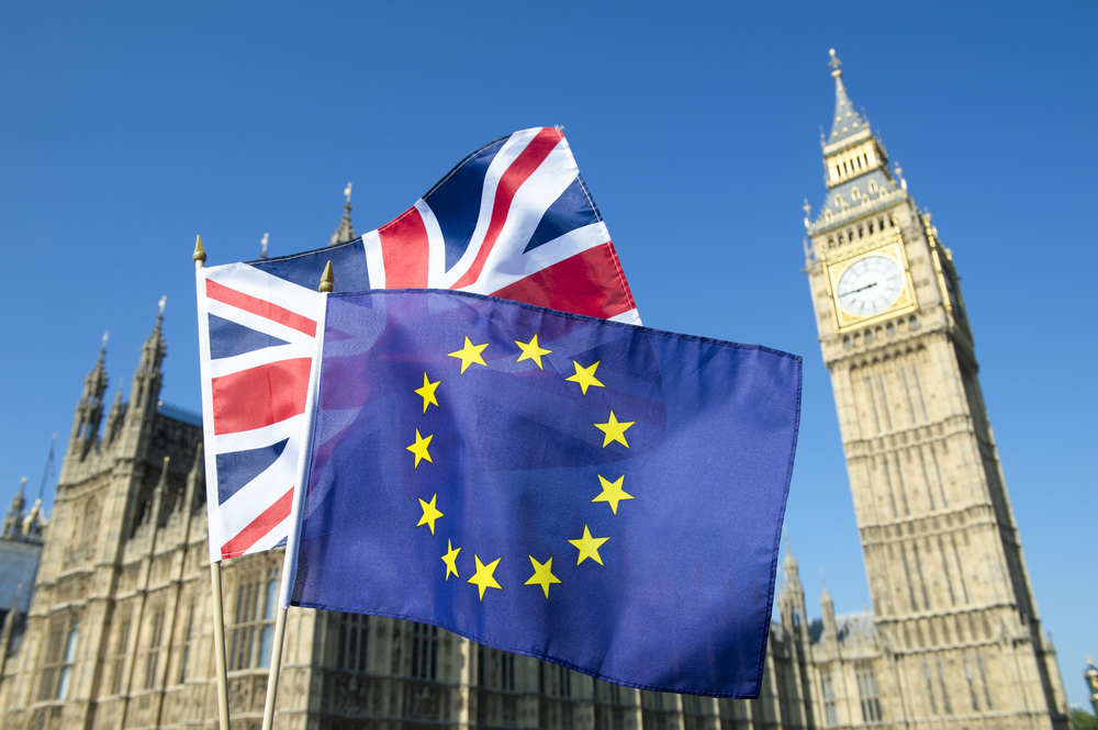 British and European Flag Brexit investing