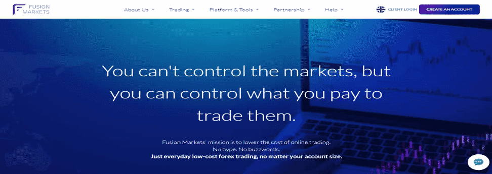 Fusion Markets Home Page Screenshot