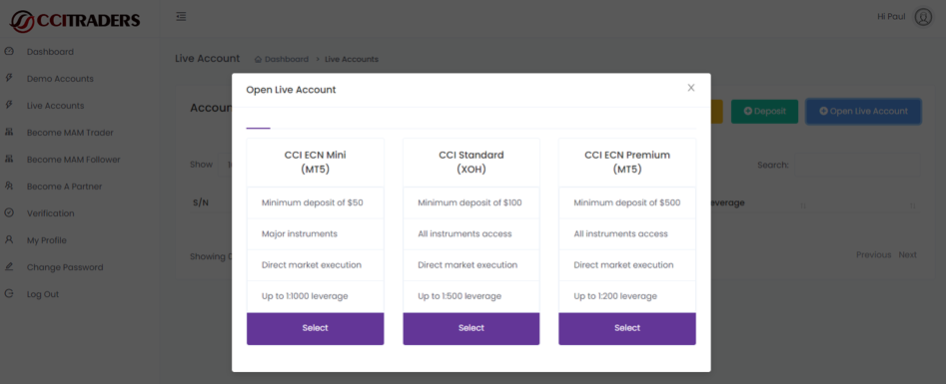 CCI Traders Deposit fees and deposit methods