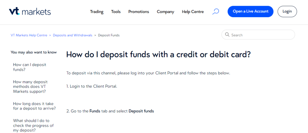 vtmarkets how to deposit funds
