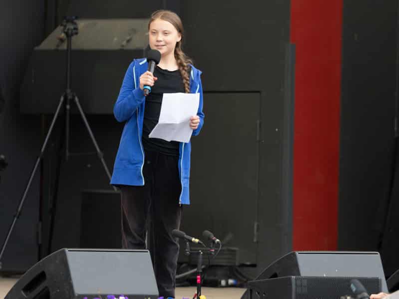 Climate activist Greta Thunberg protesting in Stockholm, Sweden